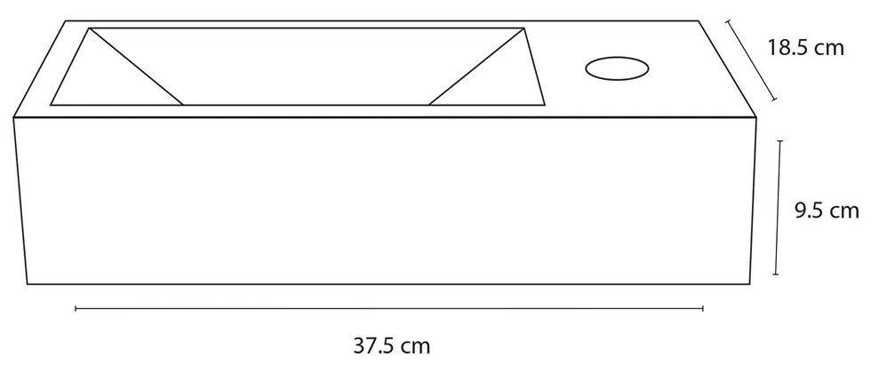 Differnz Helios fonteinset wit kraan rechts 37.5x18.5x9.5cm zwart