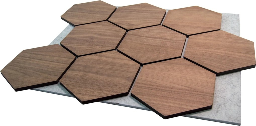 Hexagon Panel Walnoot met Grijs Vilt 81CM | Akoestisch | Wanddecor | Zeshoekig- Grijs vilt