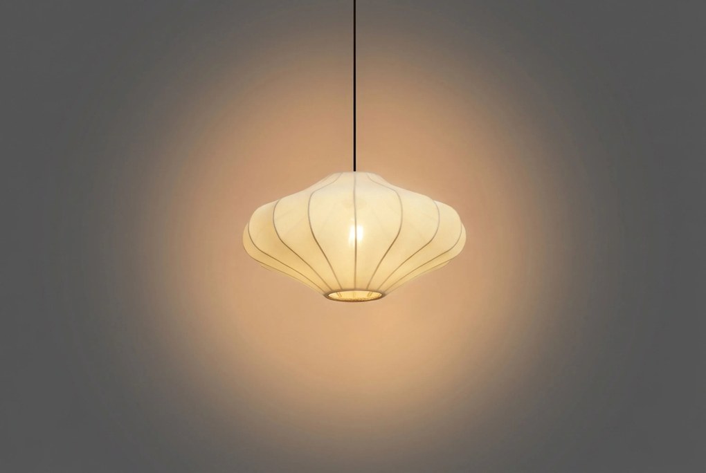 Japandi Hanglamp Beige Met Stoffen Kap - Plu Zand/Beige