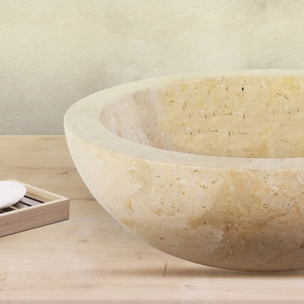 Sanigoods Ellie waskom rond gepolijst 35x12cm crème marmer