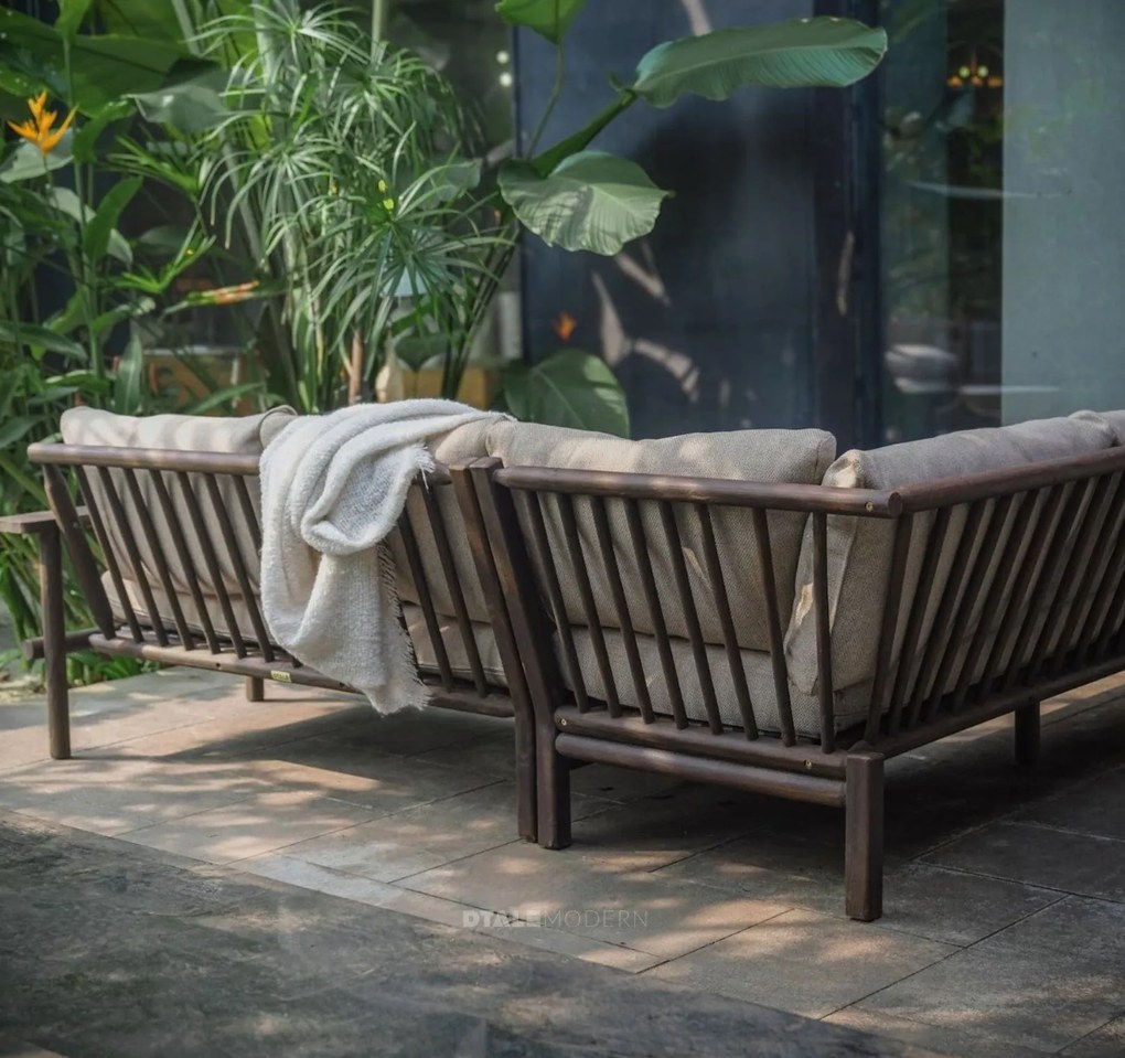 The Outsider Hoek Loungeset - Laruna - Acaciahout - Vintage Bruin / Wit - The Outsider