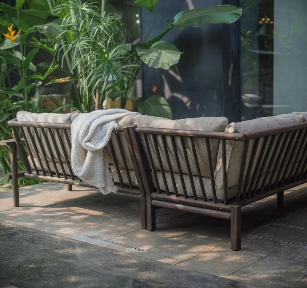The Outsider Hoek Loungeset - Laruna - Acaciahout - Vintage Bruin / Wit - The Outsider