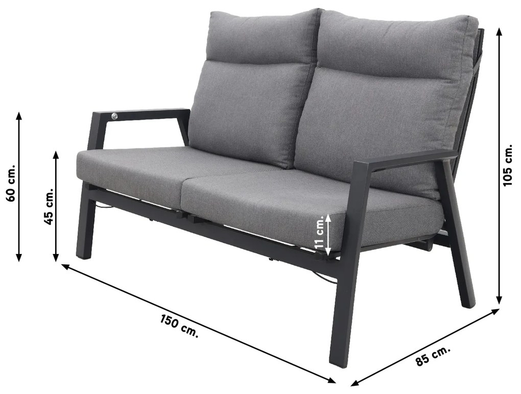 Azoren/Jersey stoel-bank loungeset 4-delig verstelbaar - Antraciet OP=OP