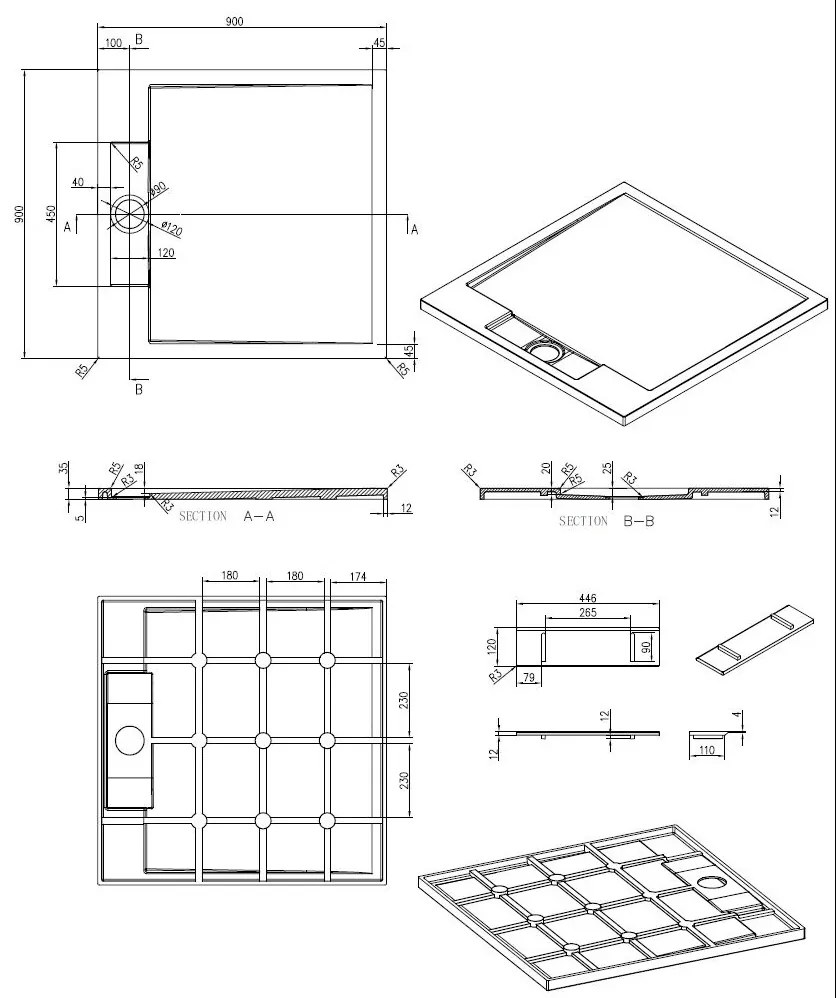 Best Design Just Solid douchebak 90x90x3.5cm mat wit