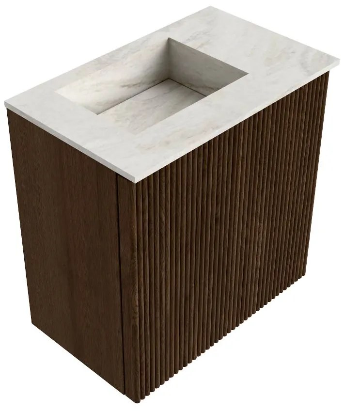 Mondiaz Joya DLux 40cm toiletmeubel walnut met wastafel faye links 1 kraangat ostra
