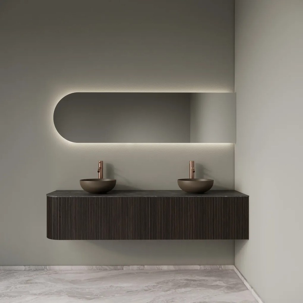 Gliss Design Alluro badmeubel ribbelfront met ronding links 180cm ebony en zwart leisteen toppaneel