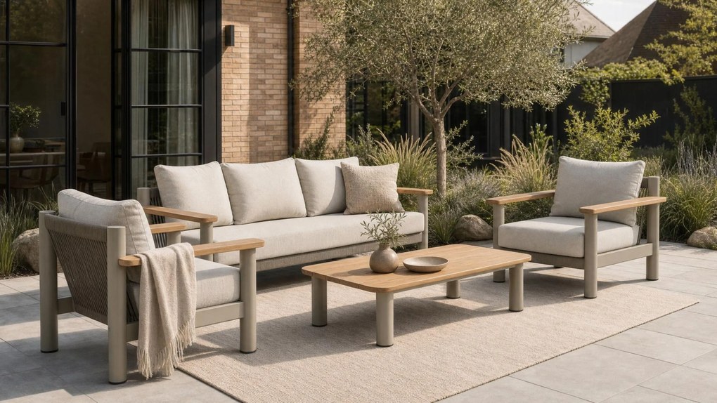 Stoel en Bank Loungeset 5 personen Aluminium/Rope Taupe  Santika Furniture Santika