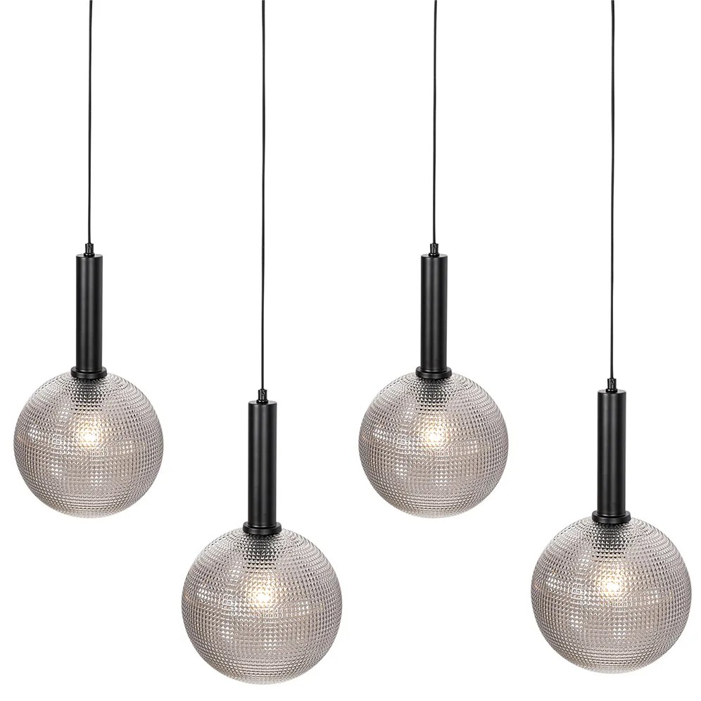 Design hanglamp zwart met smoke glas 4-lichts  - Chico