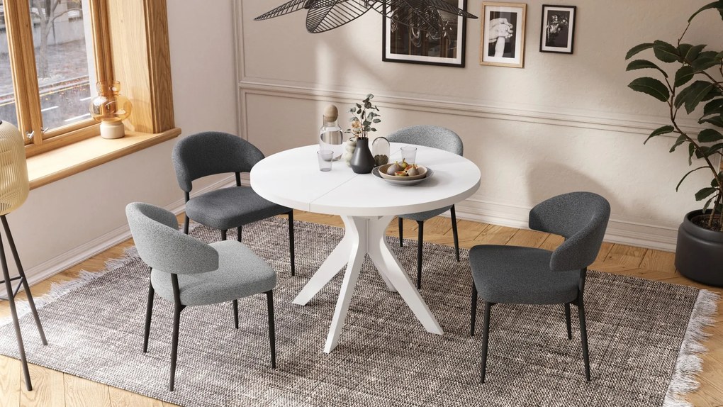 RENZO Wit - RONDE TAFEL Ø110 UITKLAPBAAR TOT 180 cm | VOOR DE KEUKEN EETKAMER WOONKAMER RETRO