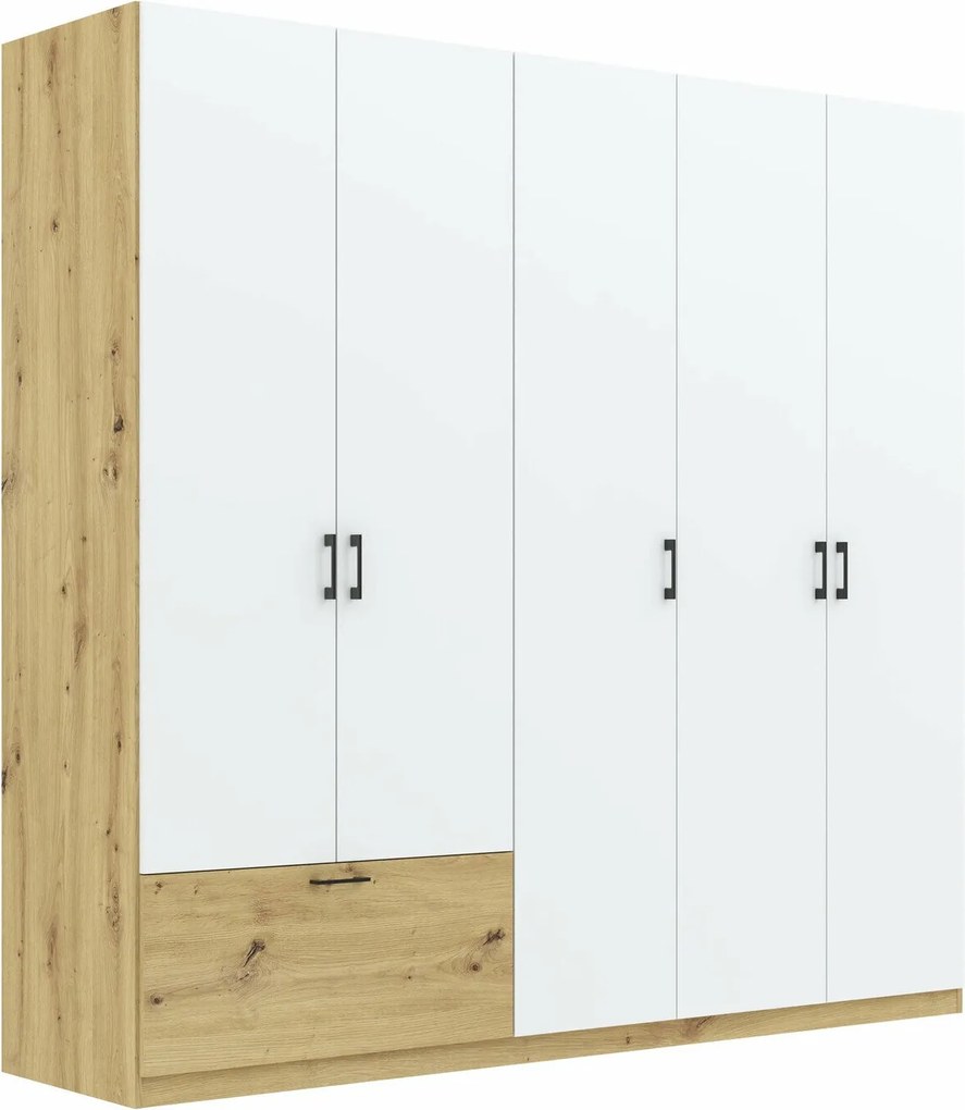 Kledingkast Bristol 249, Wit, Artisan eiken, 210x225x54cm, 183 kg, Kledingkast deuren: Met scharnieren