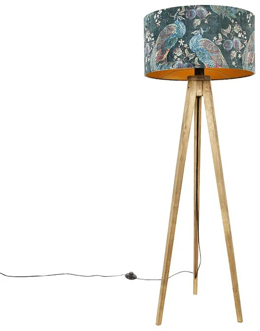 Tripod vintage hout met kap pauw groen 50 cm - Tripod Classic