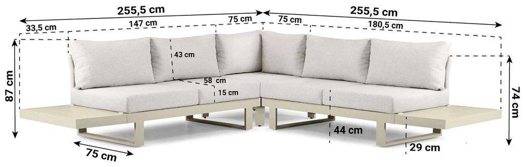 Hoek loungeset 5 personen Aluminium Taupe  Lifestyle Garden Furniture Lorenzo
