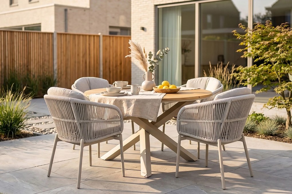 Tuinset Ronde Tuintafel 4 personen 125 cm Rope Zand/Beige Lifestyle Garden Furniture Monaco/Ancona