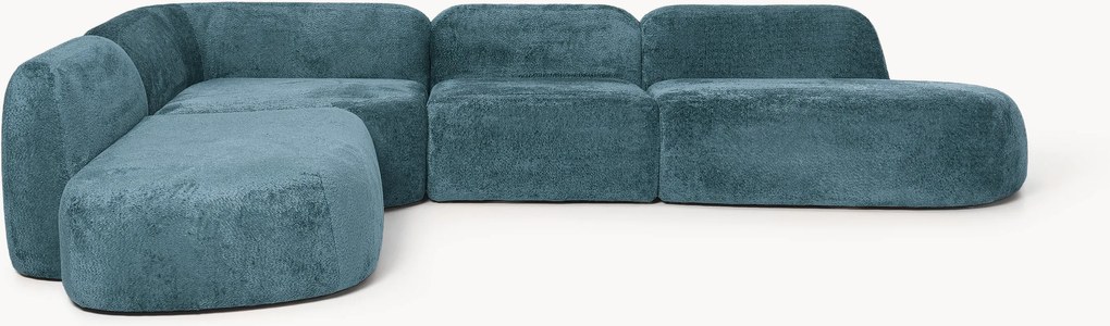 XL modulaire teddy bouclé hoekbank Wolke (4-zits) met chaise longue