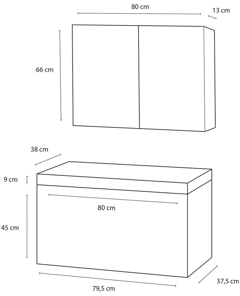 Differnz Somero badmeubelset 80cm spiegelkast hoogglans wit beton