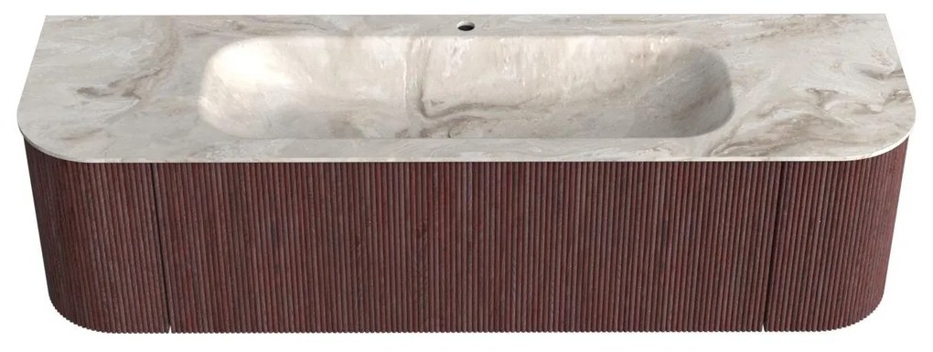 Mondiaz Kurve-dlux 160cm badmeubel ronding links/rechts ruby met 1 lade en 2 deuren en wastafel big medium midden 1 kraangat frappe