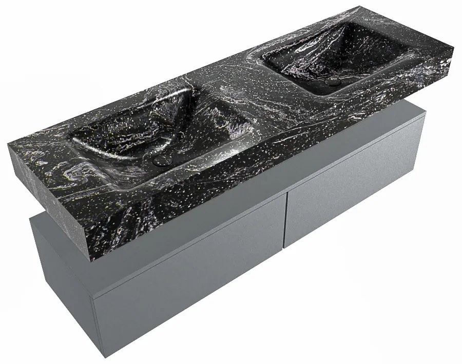 Mondiaz Alan DLux badmeubel 150cm plata 2 lades met wastafel lava dubbel zonder kraangat