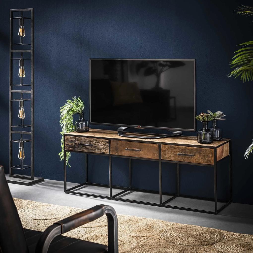 Livin24 | Tv-meubel Hannah 3 lades breedte 135 cm x diepte 35 cm bruin, zwart tv-meubels hardhout kasten meubels | NADUVI outlet