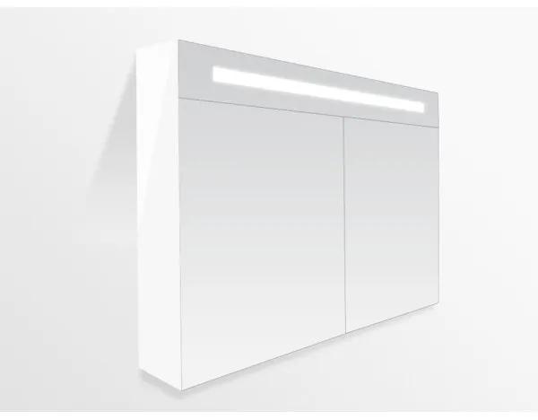 Saniclass Double Face spiegelkast 120x70x15cm verlichting geintegreerd met 2 links- en rechtsdraaiende spiegeldeuren MDF hoogglans Wit 7073