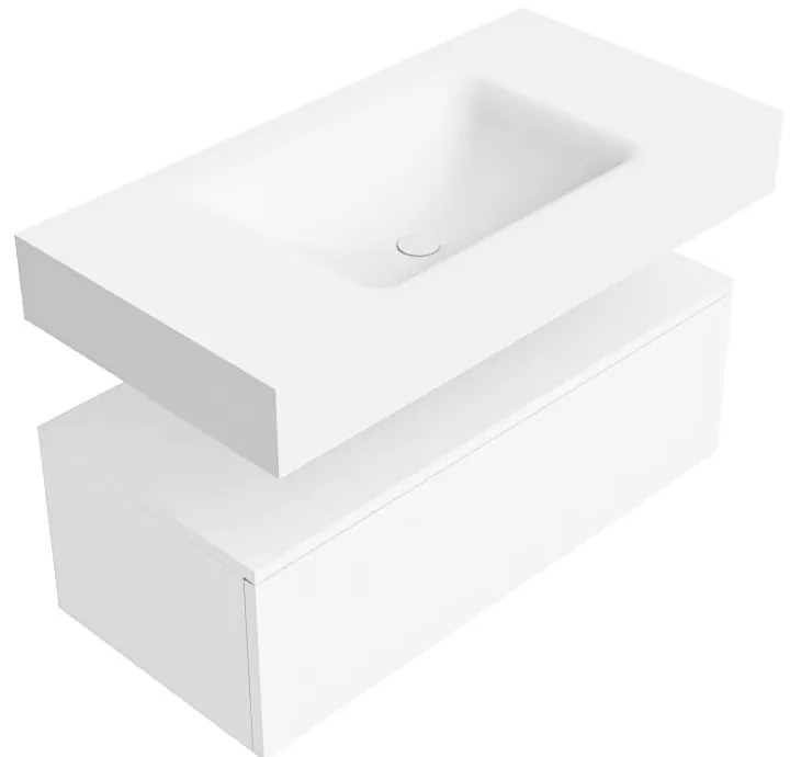 Zaro Alan badmeubel 90cm talc 1 lade met vrijhangende wastafel cloud midden 1 kraangat talc