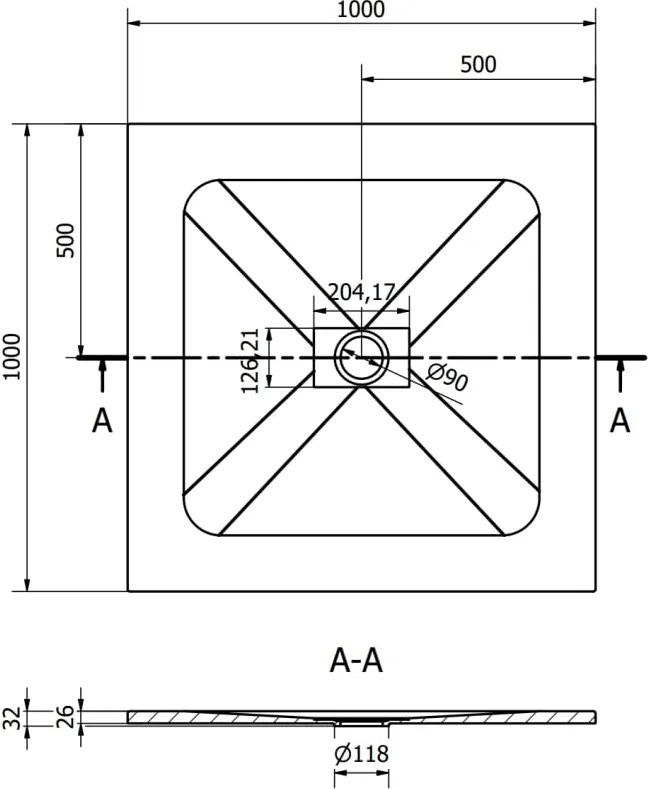 Mexen Hugo kwadratische douchebak SMC 100 x 100 cm, grijs - 42611010