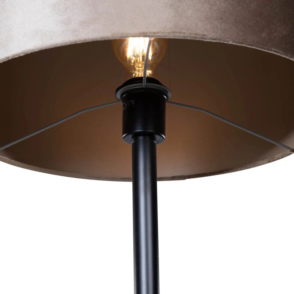 Vloerlamp zwart met velours kap taupe 50cm - Simplo Klassiek / Antiek, Modern E27 rond Binnenverlichting Lamp