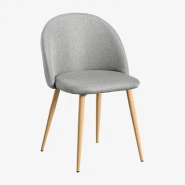 Kana Gestoffeerde Eetkamerstoelen Set Van 2, Staal Natuurlijk Hout & Linnen Grijs – Beton & Linnen - Sklum