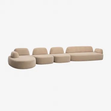Modulaire Linker Chaise Longue Bank Van 4 Delen Met Beklede Hoekmodule Giorgia Chenille Licht Zandbruin - Sklum