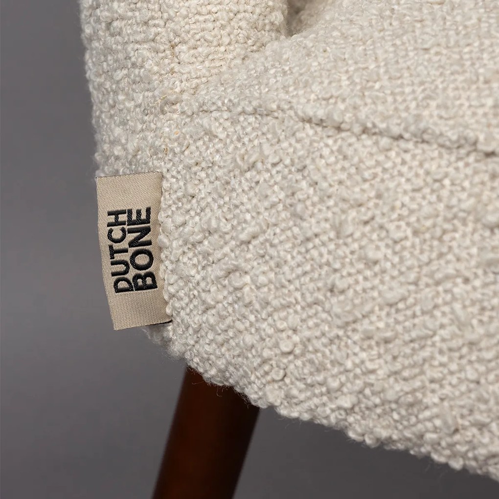 Dutchbone Barbara Boucle Beige Eetkamerstoel Met Houten Poten
