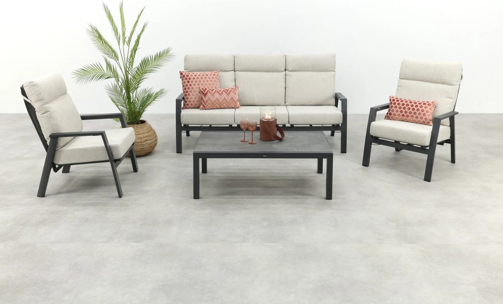 Lagos/Atlanta stoelen & 3-zitsbank loungeset 5-delig verstelbaar - Antraciet