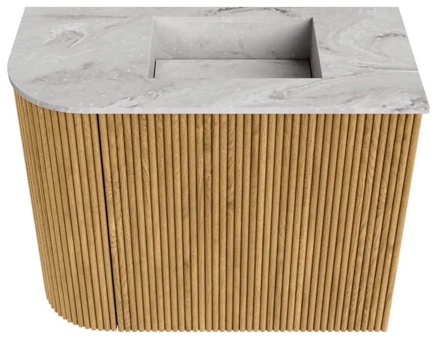 Mondiaz Joya DLux 50cm toiletmeubel ronding links oak met wastafel faye rechts 1 kraangat glace