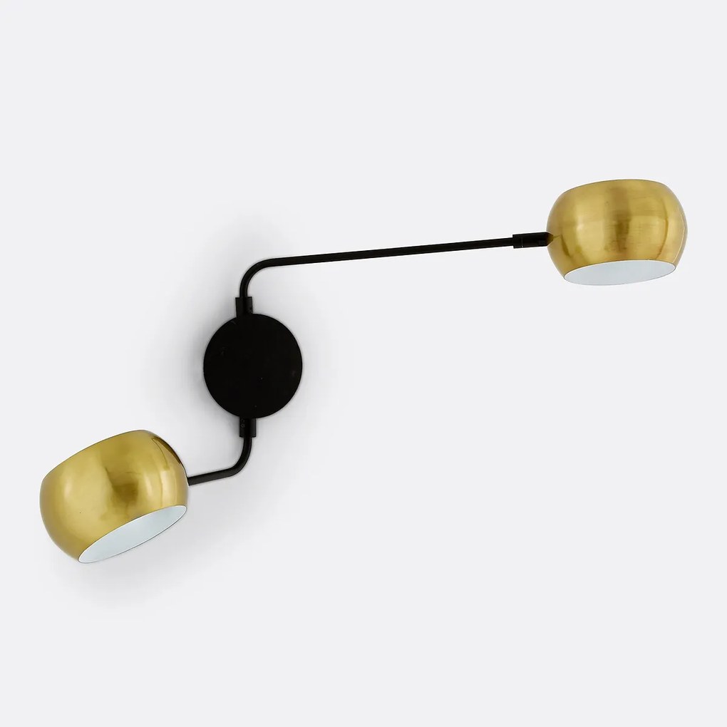 Dubbele wandlamp in zwart ijzer en messing, Elori