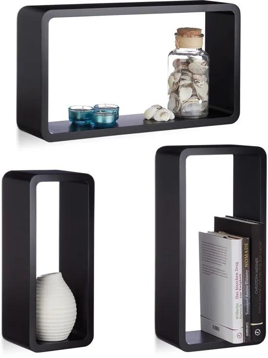 Wandkubus set van 3 - onzichtbare wandmontage - boekenplank - wandplank zwart