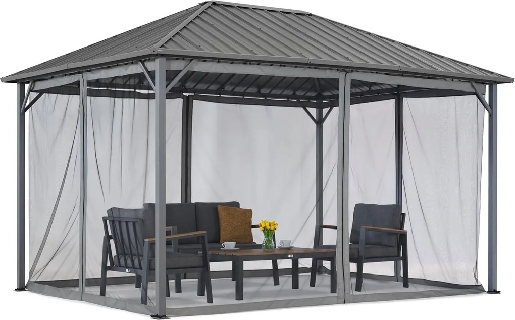Itaka 3x6 tuinhuisje met klamboe antraciet Tuinpunt