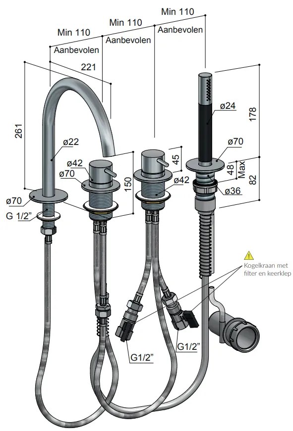 Hotbath Cobber badrandcombinatie met uitloop CB073 geborsteld koper PVD