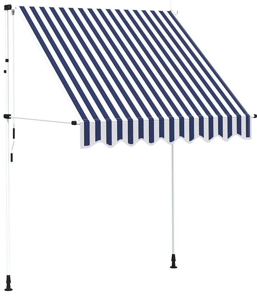vidaXL Luifel handmatig uittrekbaar 200 cm blauw en witte strepen