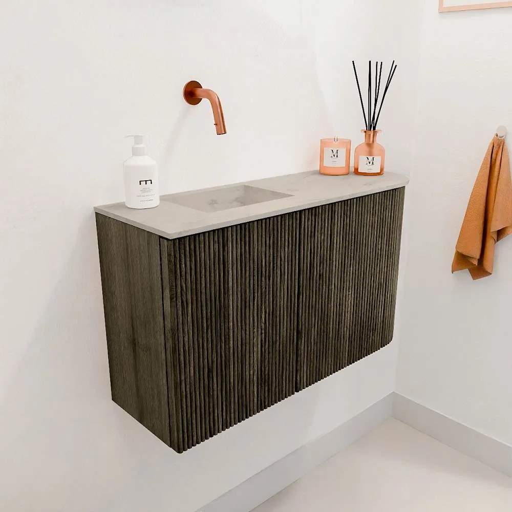 Mondiaz Joya DLux 70cm toiletmeubel ronding rechts shadow met wastafel faye links zonder kraangat opalo