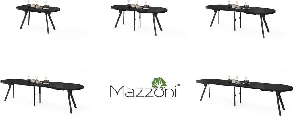 Mazzoni EXPANSO Zwart mat / zwarte poten - OVALE UITSCHUIFTAFEL 160-360 cm VOOR 16-18 PERSONEN