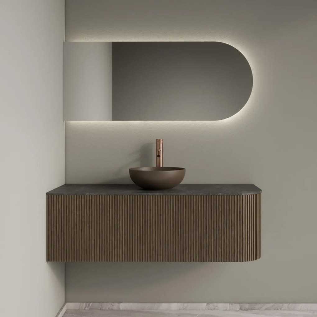 Gliss Design Alluro badmeubel ribbelfront met ronding rechts 120cm ash grey en zwart leisteen toppaneel