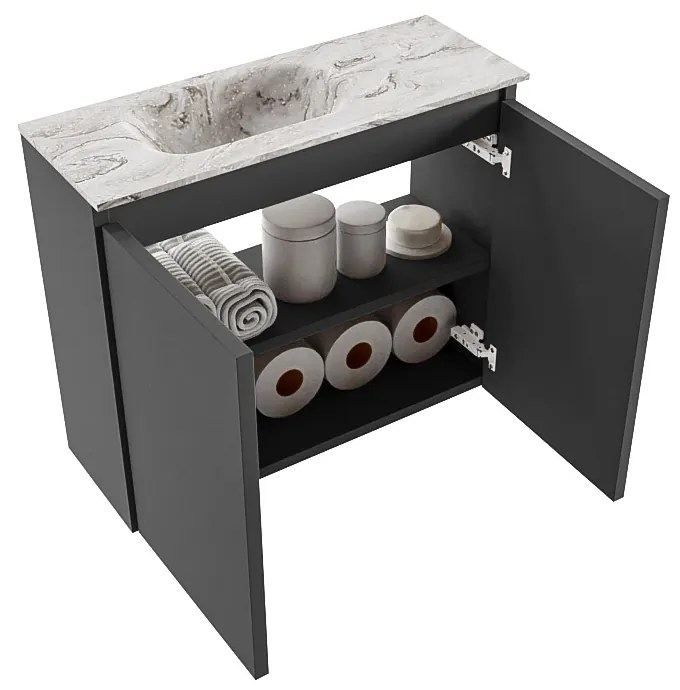 Mondiaz Ture DLux toiletmeubel 60cm dark grey met wastafel glace links met kraangat