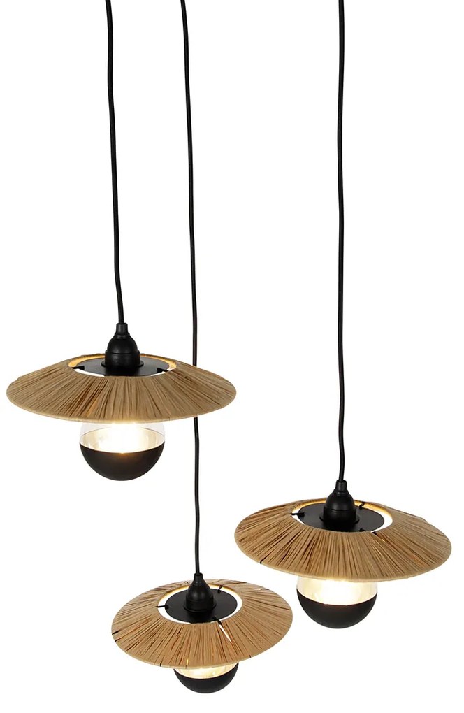 Landelijke hanglamp zwart met touw 3-lichts - Leia