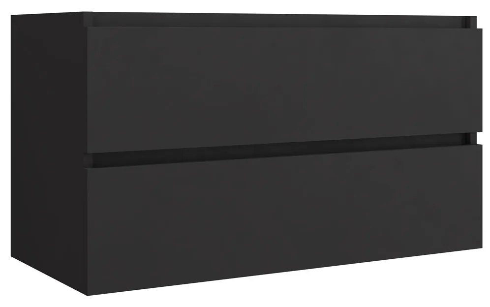 Fontana Kolo wastafelmeubel mat zwart 100cm zwarte wastafel 1 kraangat met ronde spiegel