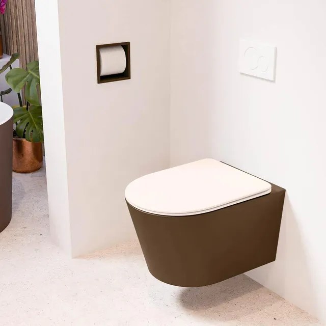 MONDIAZ LAVIE wandclosetpack - 36x53cm - diepspoel - rimless - Rust (bruin) - softclose - quick-release - toiletzitting - Rosee (roze) LAVIEsetRusRos