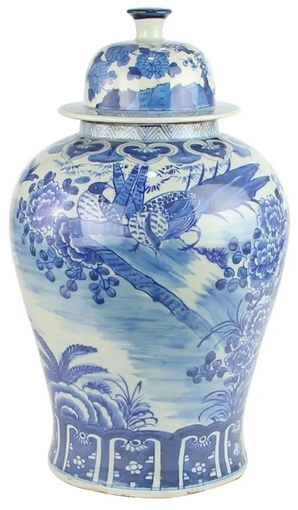 Fine Asianliving Chinese Gemberpot Blauw Wit Porselein Handgeschilderd Vogels D30xH50cm