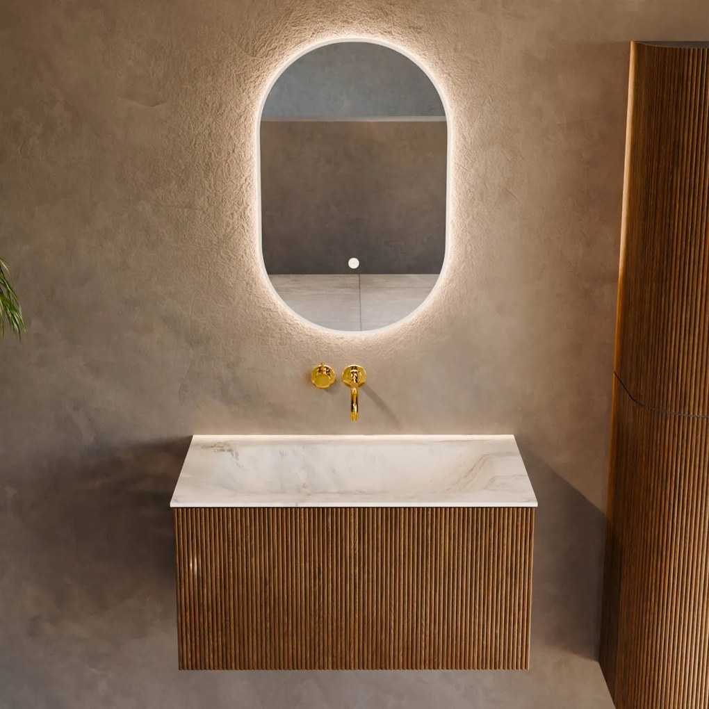 Mondiaz Kurve-dlux 80cm badmeubel dusk met 1 lade en wastafel big small midden zonder kraangat opalo