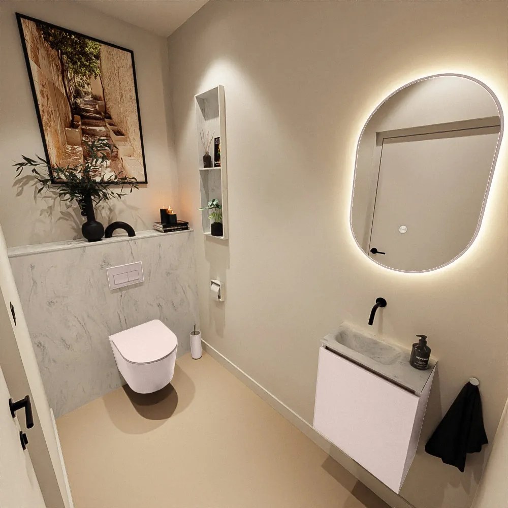 Mondiaz Ture DLux toiletmeubel 40cm rosee met wastafel opalo links zonder kraangat