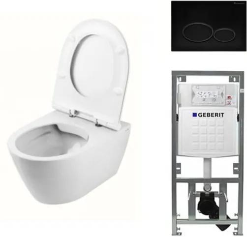 QeramiQ Salina Rimfree toiletset inclusief toiletzitting, inbouwreservoir en mat zwart bedieningspaneel 73200137