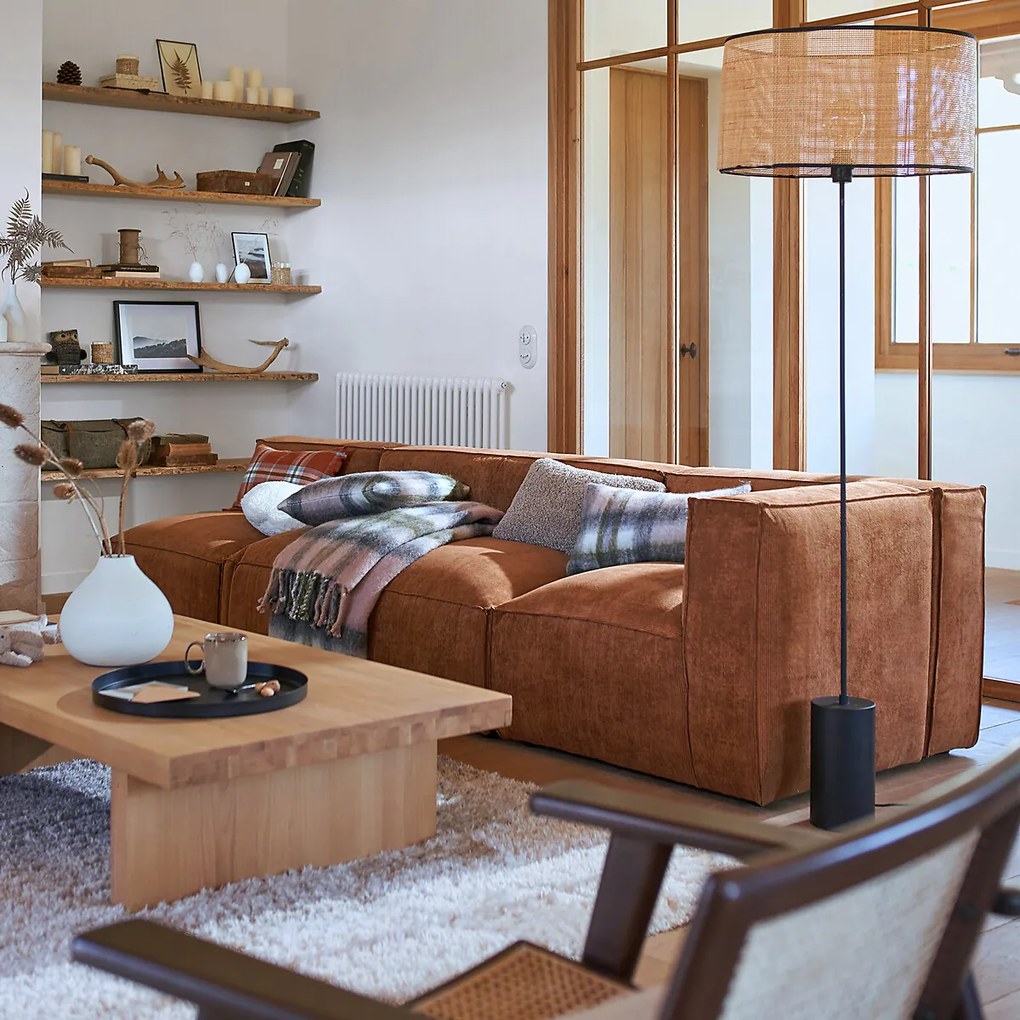 Vloerlamp in metaal en rotan, Cara