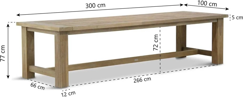 Dining Tuintafel rechthoekig 300 x 100 cm Old teak greywash Fourmile