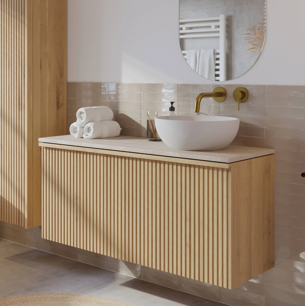 Ben Linea badmeubel incl. mat witte solid surface waskom rechts 120x45x71cm eiken naturel